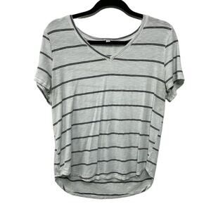 Green Envelope‎ Short Sleeve Horizontal Striped V-Neck T-Shirt White Nautical L